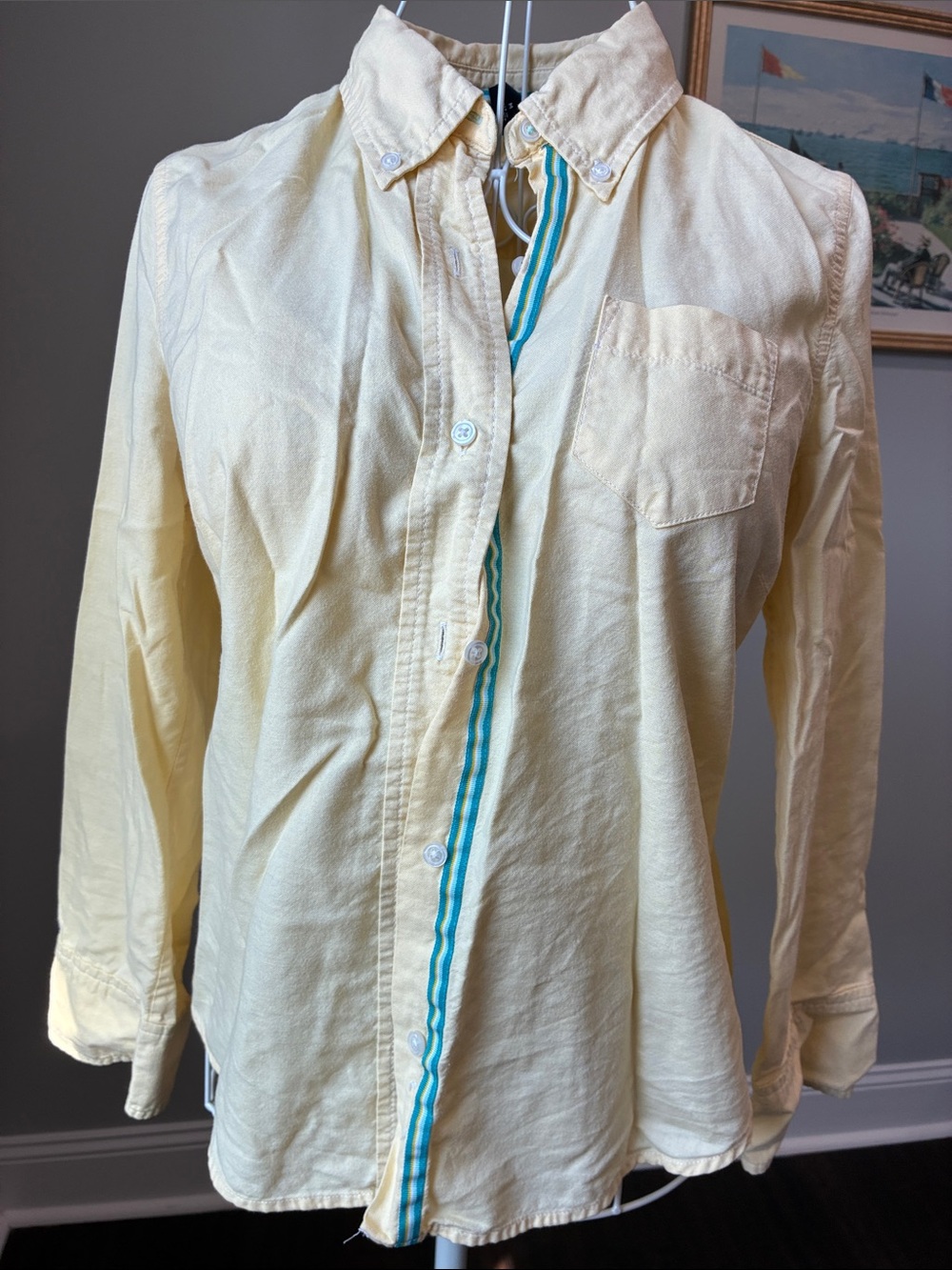 GAP Pale Yellow Women's Button-Down Shirt with Striped Placket